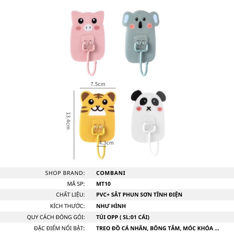 Móc treo tường hình thú, siêu dính, chất liệu móc kim loại, siêu chắc chắn Akii Home MT10