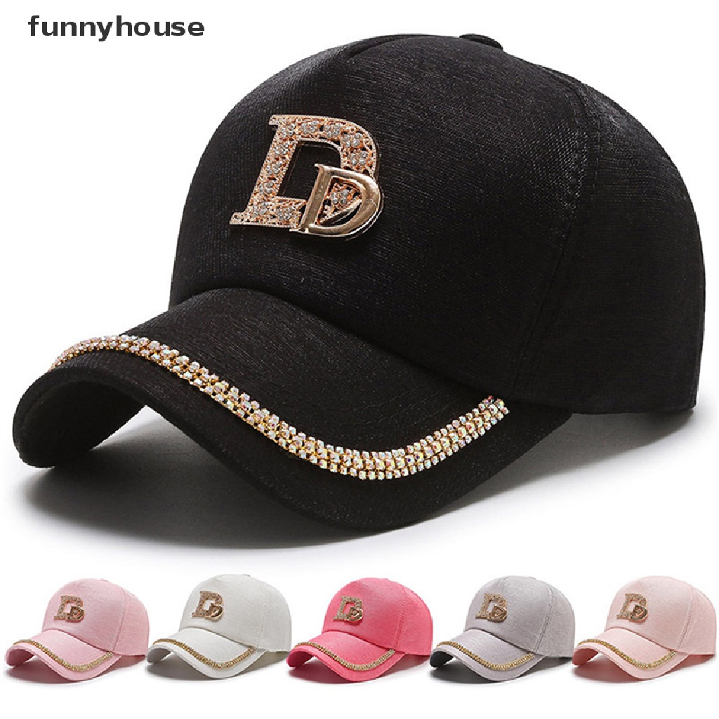 Mũ Lưỡi Trai cotton Đính Đá Lấp Lánh In Chữ D Phong Cách Hiphop