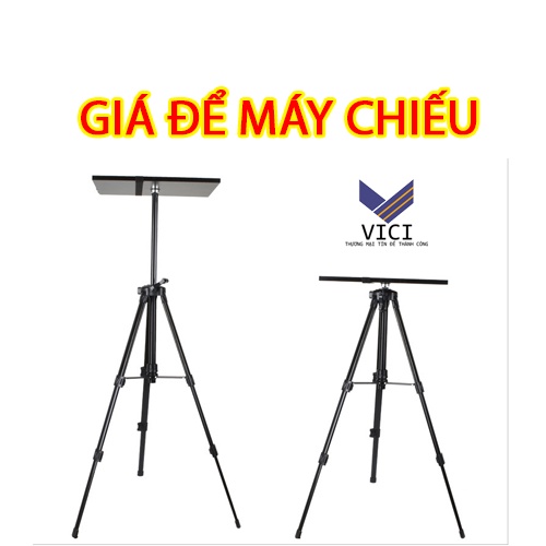 Giá để máy chiếu 3 chân hợp kim nhôm màu đen sang trọng. Tripod có mực nước thăng bằng và tay quay nâng hạ hiện đại.