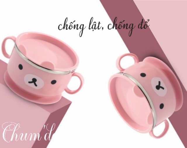 Chén ăn dặm chống lật lòng inox kèm thìa cho bé