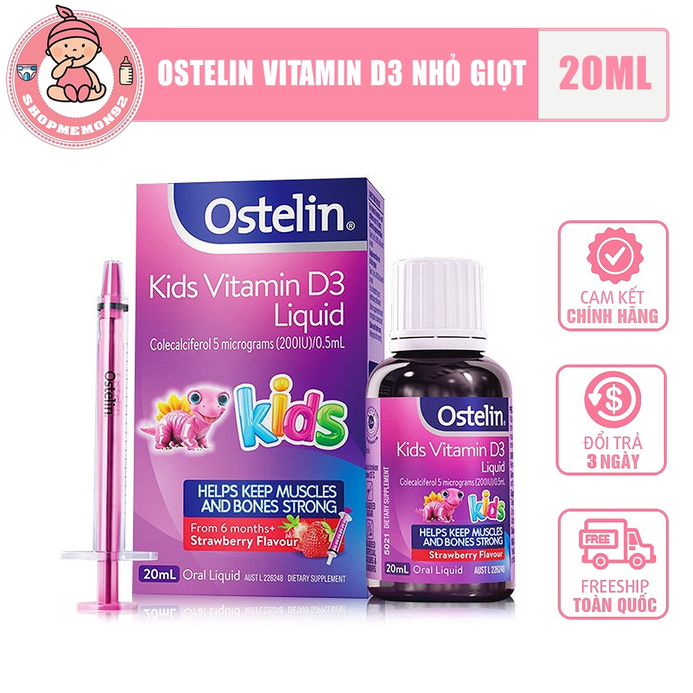 (Lọ thủy tinh) d3 ostelin liquid 6m+ vị dâu thơm ngon date 3/2025