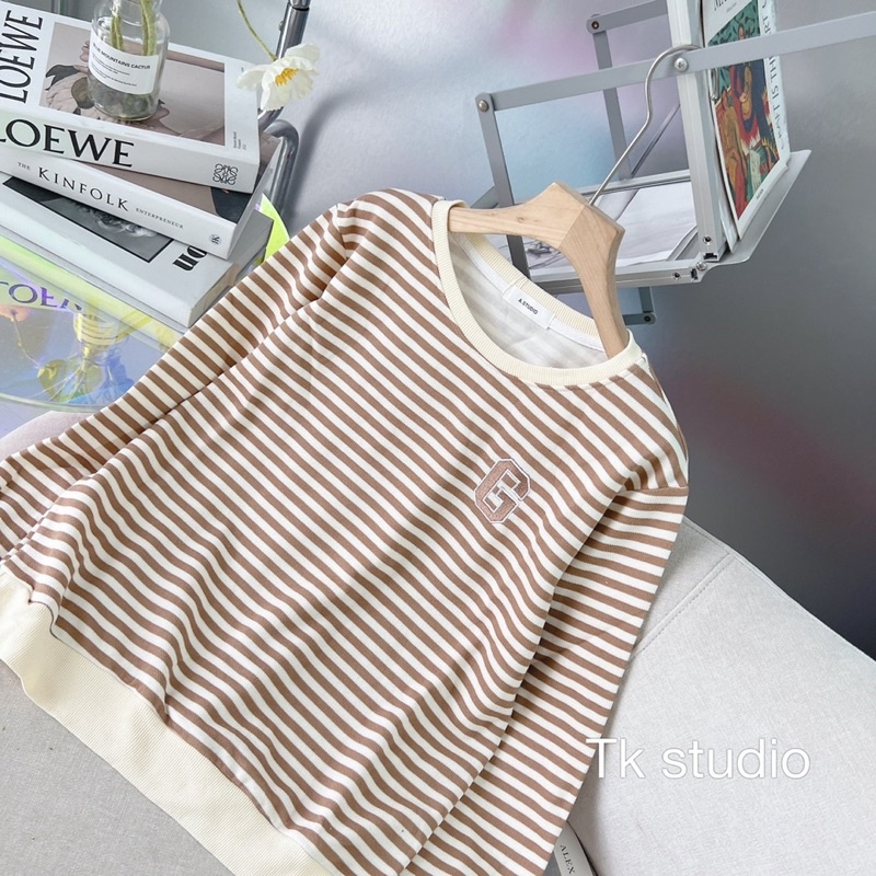 Áo pull kẻ ngang áo thun dài tay kẻ ngang form rộng