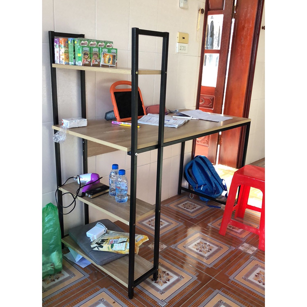 Bàn làm việc khung sắt kèm giá sách decor sơn tĩnh điện chịu lực cao, bàn gaming hoặc bàn học lắp ráp dễ dàng