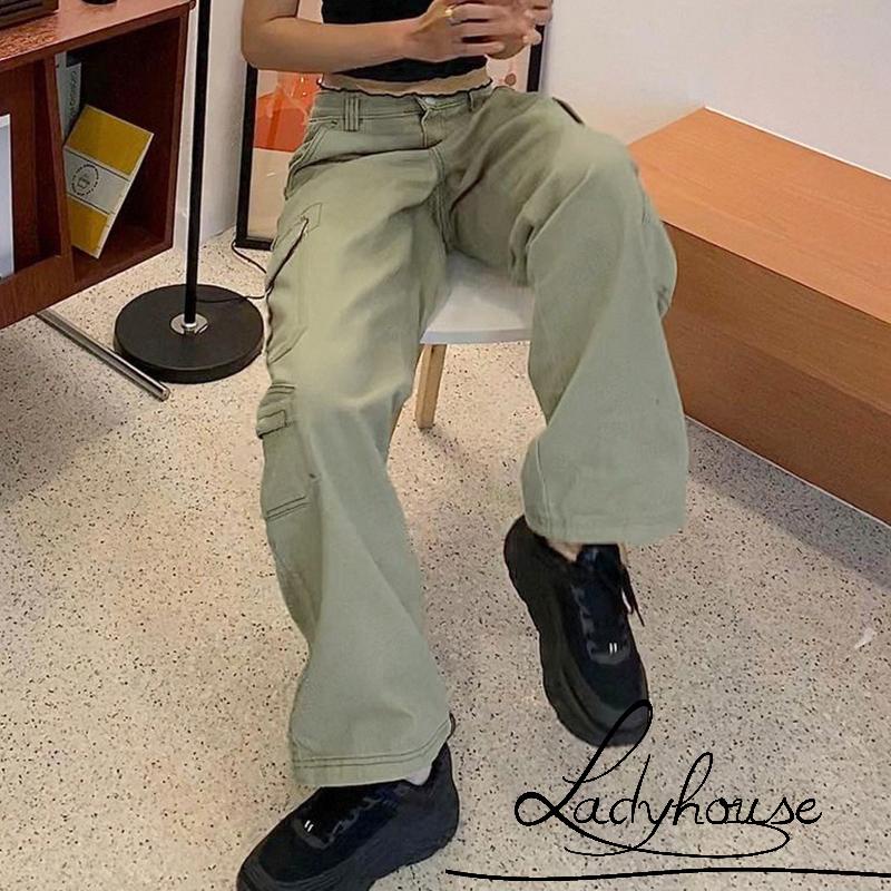 Quần Jean Dài Dáng Rộng Nhiều Túi Màu Sắc Thời Trang Cho Nữ