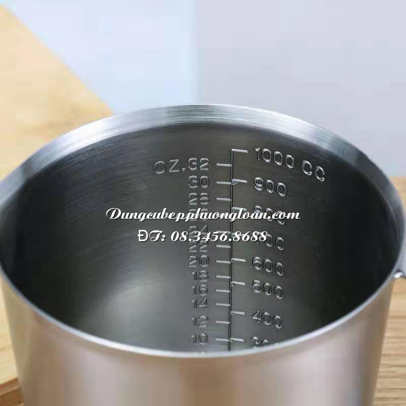 Ca định lượng Inox 304, ca đong inox có vạch chia ml (500m;, 700ml, 1000ml, 1500ml, 2000ml)