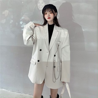 [SIÊU SALE] Áo Vest Blazer Thiết Kế Phong Cách Hàn Quốc Cá Tính Màu Trắng Kem Kèm Dây Xích