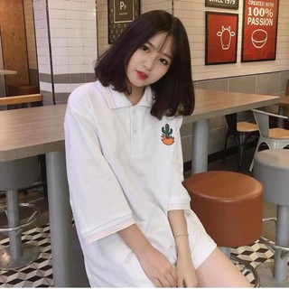Áo thun Nữ polo tay lỡ form rộng cổ dệt XƯƠNG RỒNG kiểu dáng Hàn Quốc