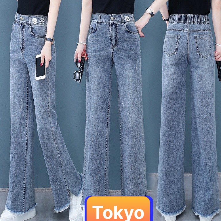 QUẦN BAGGY JEAN NỮ CHẤT BÒ XANH ỐNG RỘNG LƯNG THUN LƯNG CAO NÂNG MÔNG HÀN QUỐC SÀNH ĐIỆU DB-0726 - TOKYO