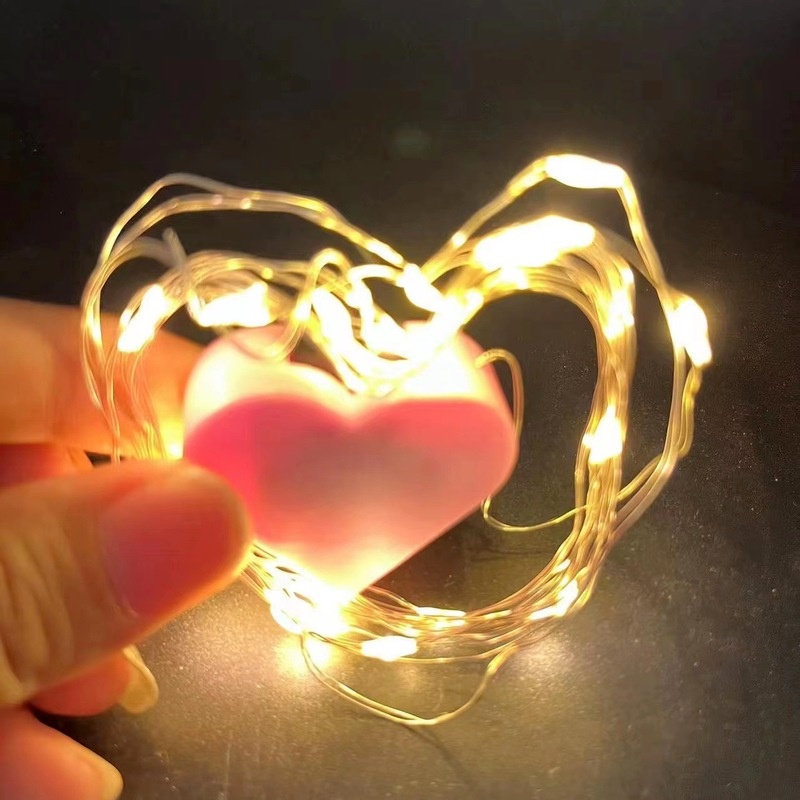 Dây Đèn LED Bằng Đồng Dài 1M 2M Dùng Pin Trang Trí Giáng Sinh / Đám Cưới / Valentine