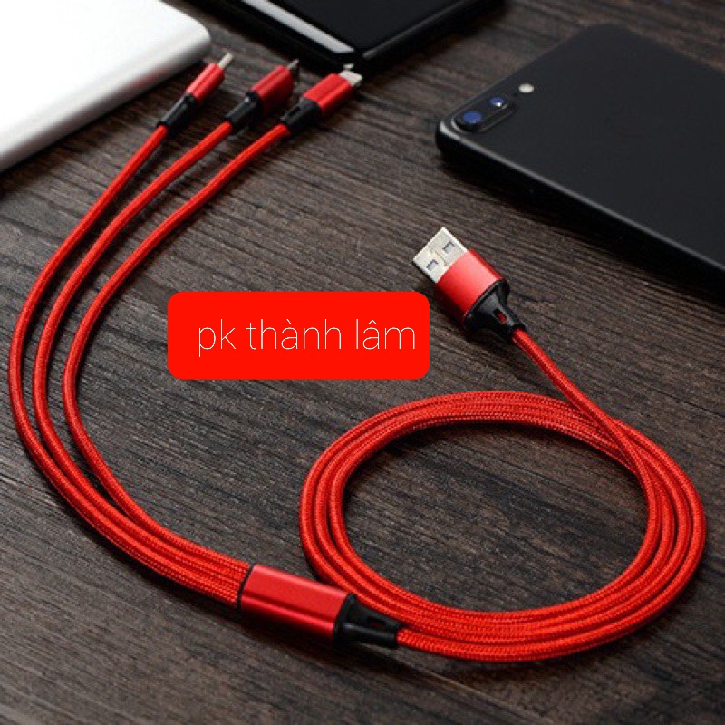 Cáp sạc dây dù đa năng 3 đầu ip - Type C - Micro USB mẫu 1