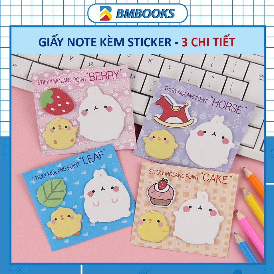 Giấy note cute có keo dán hình Molang đáng yêu kèm sticker - 3 chi tiết BMBooks