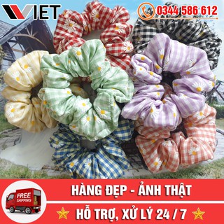 [BÁN SỈ] Scrunchies Dây Buộc Tóc Vải Caro Hoa Cúc - Cột Tóc Vải Thời Trang Hàn Quốc