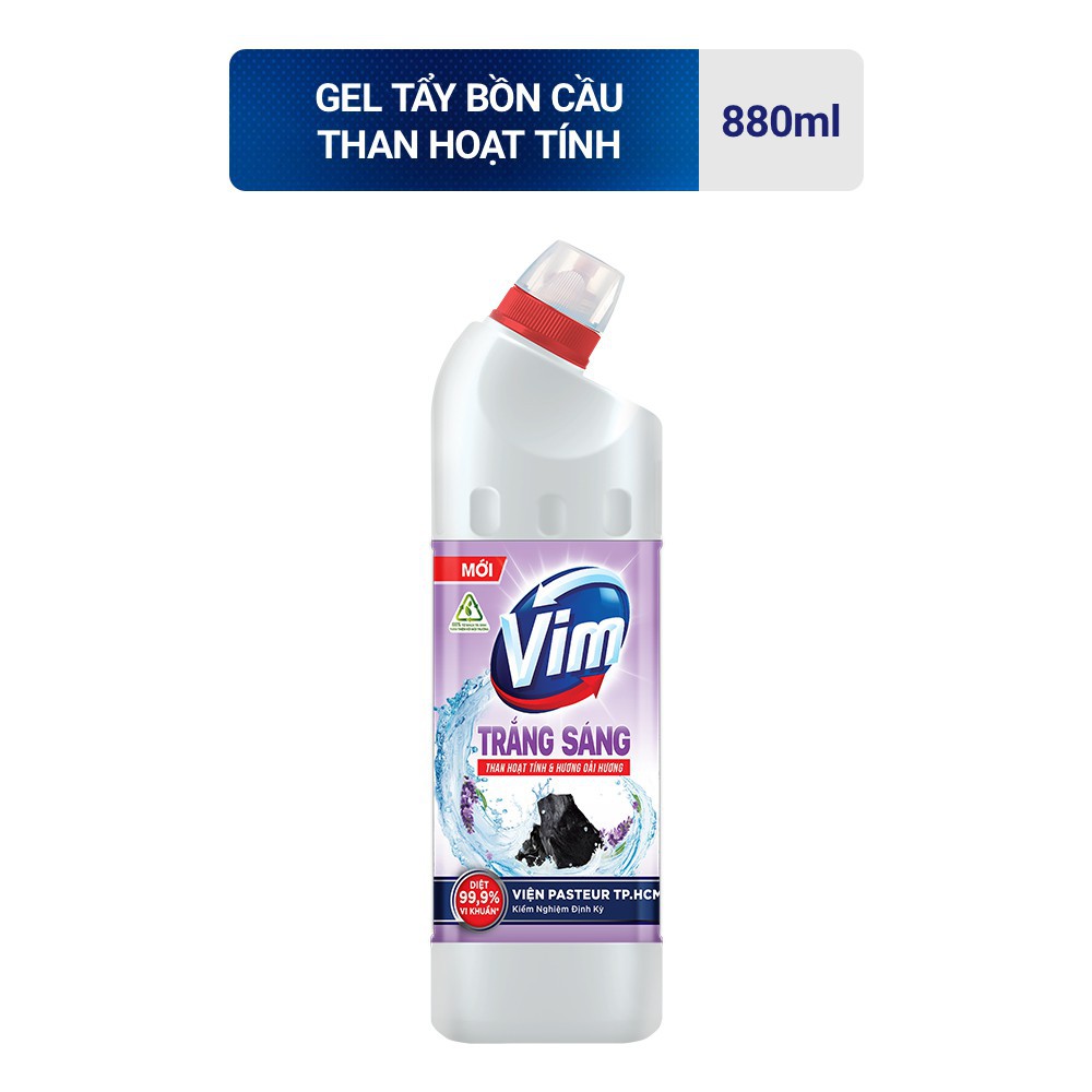 Gel Tẩy Rửa Bồn Cầu Và Nhà Tắm Vim Trắng Sáng Than Hoạt Tính - Oải Hương Dịu Mát Chai 880ml