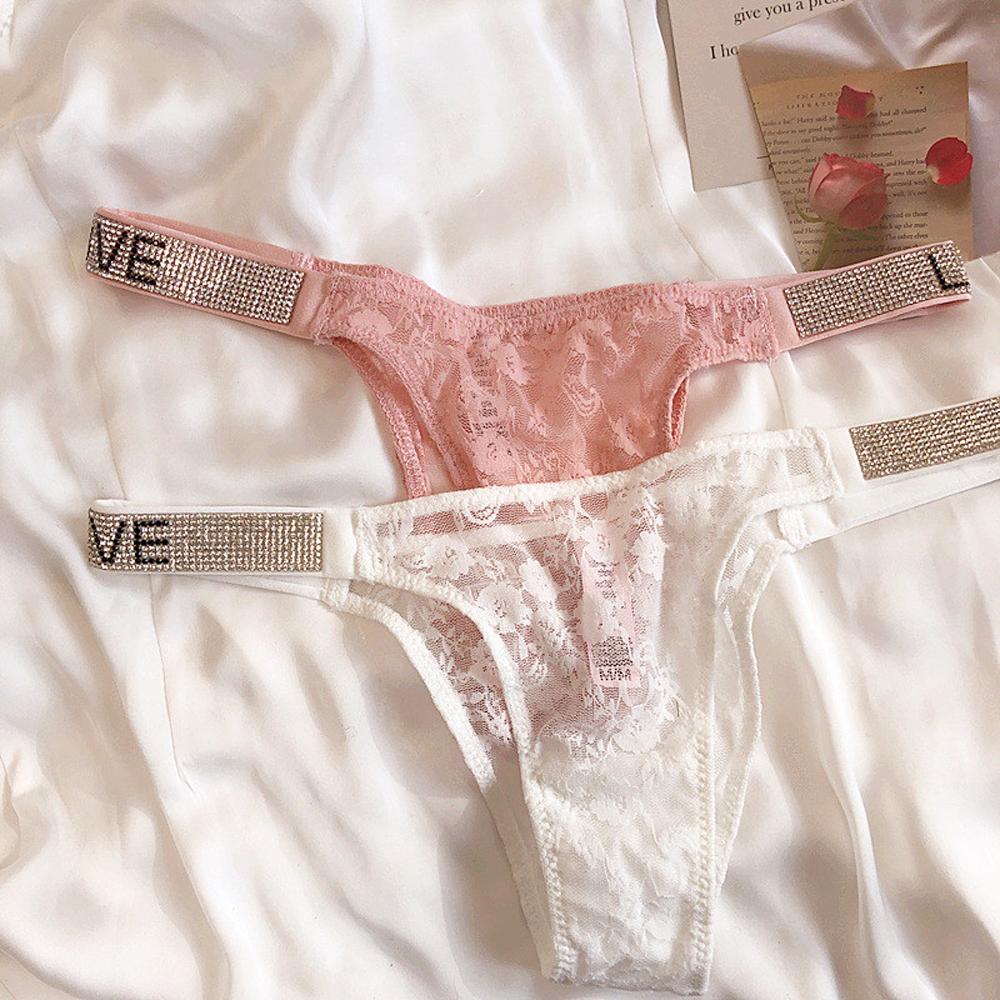 OCEANMAP Quần Lót Ren Hoa Lưng Thấp Đính Đá Lấp Lánh