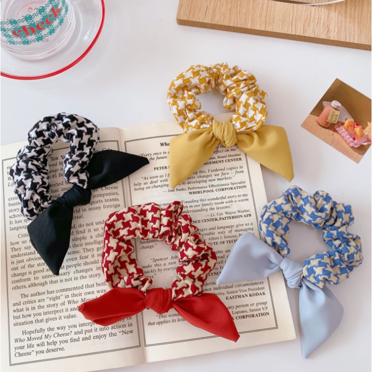 Dây buộc tóc scrunchies, dây cột tóc chun buộc tóc nữ kẻ nơ dễ thương thời trang Hàn Quốc P168 - VHT SHOP