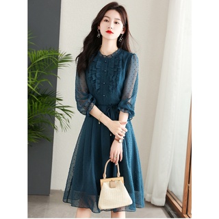 Đầm Chiffon Mỏng Tay Dài Ôm Eo Cao Cấp Phong Cách Phương Tây Thời Trang Mùa Hè Mới 2023