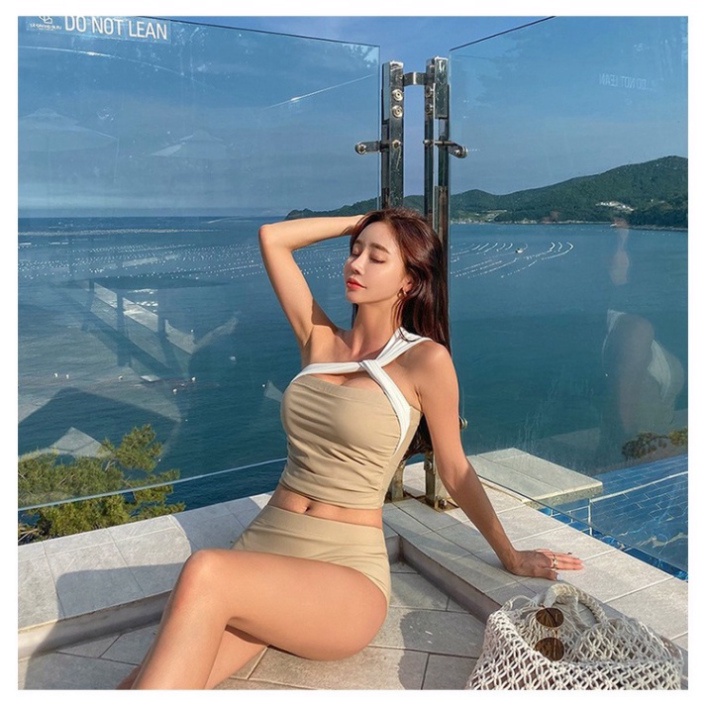 Bikini 2 mảnh đồ bơi đi biển LUHAZO hở lưng liền thân kín đáo sexy phong cách Hàn Quốc nâng ngực có gọng 2538 F-6