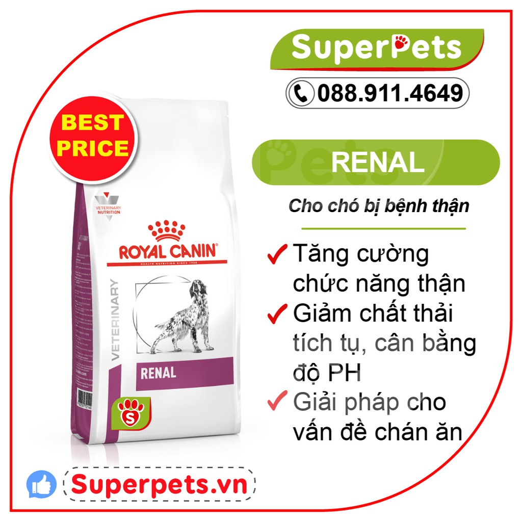 Hạt Khô Royal Canin Hổ Trợ Bệnh Thận Cho Chó RENAL DOG 2KG SUPERPETS VIỆT NAM