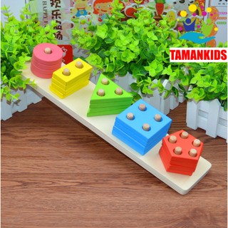 Giáo Cụ Montessori Thả Hình Khối Trên Thanh Bằng Gỗ Giúp Bé Phát Triển Trí Não