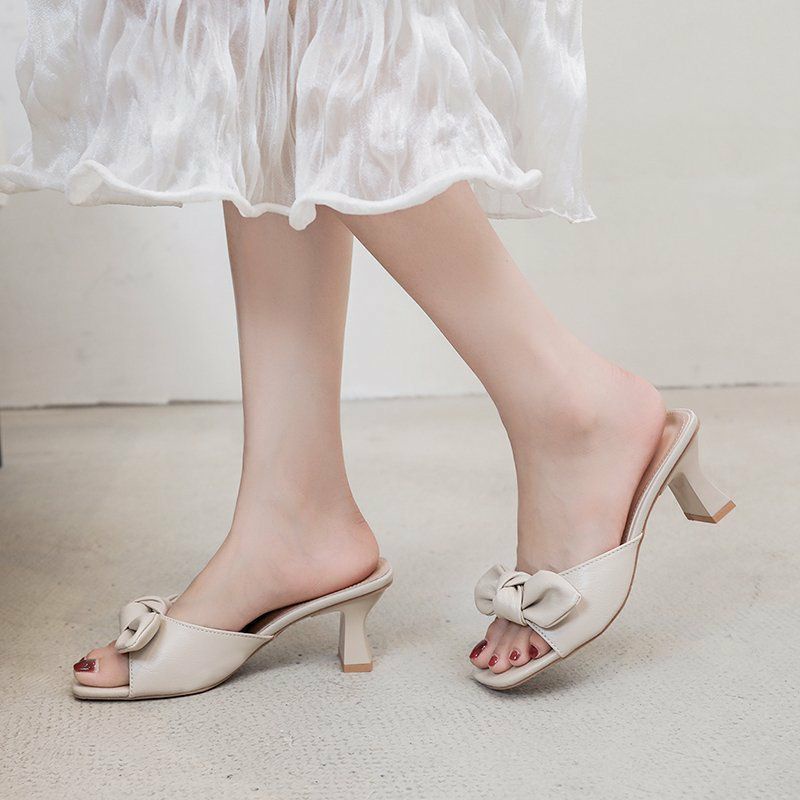 Guốc cao gót nữ quai nơ cao 6 cm mã GO06