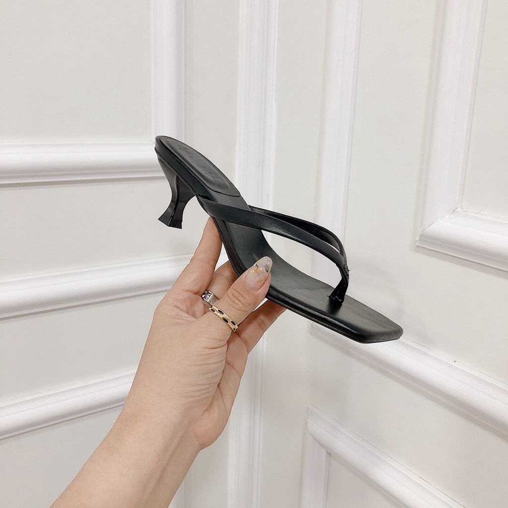 Guốc Kẹp Nữ HM Gót Nhọn Quai Mảnh Cao 3p Full Màu Mặt Đế Bọc Viền Đi Êm [ Hình Thật ] - Chị Chảnh Store