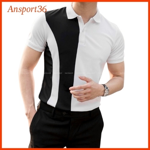 ÁO THUN POLO NAM HOẠ TIẾT PHỐI MÀU TRẮNG ĐEN CỰC NAM TÍNH - HÀNG CAO CẤP