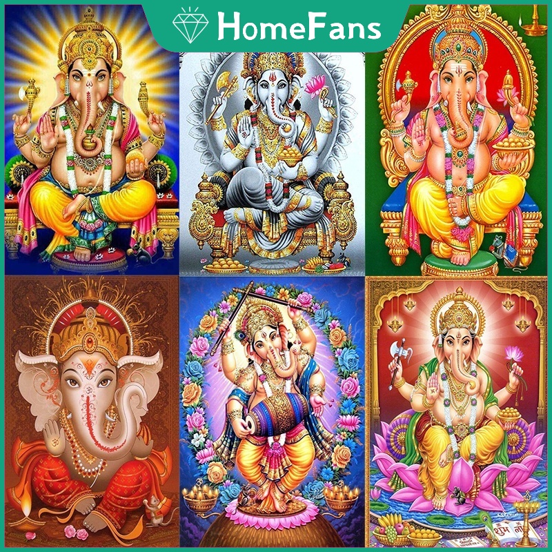 Bộ Tranh Đính Đá 5D Tự Làm 40x50cm/50x60cm Hình Thần Voi Độc Đáo