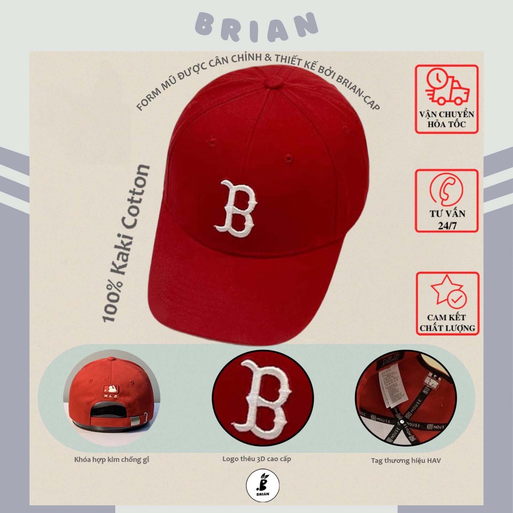 Mũ lưỡi trai chữ B đỏ phong cách thể thao - Nón kết lưỡi trai thêu logo chữ B 3D form unisex, thời trang uzzlang