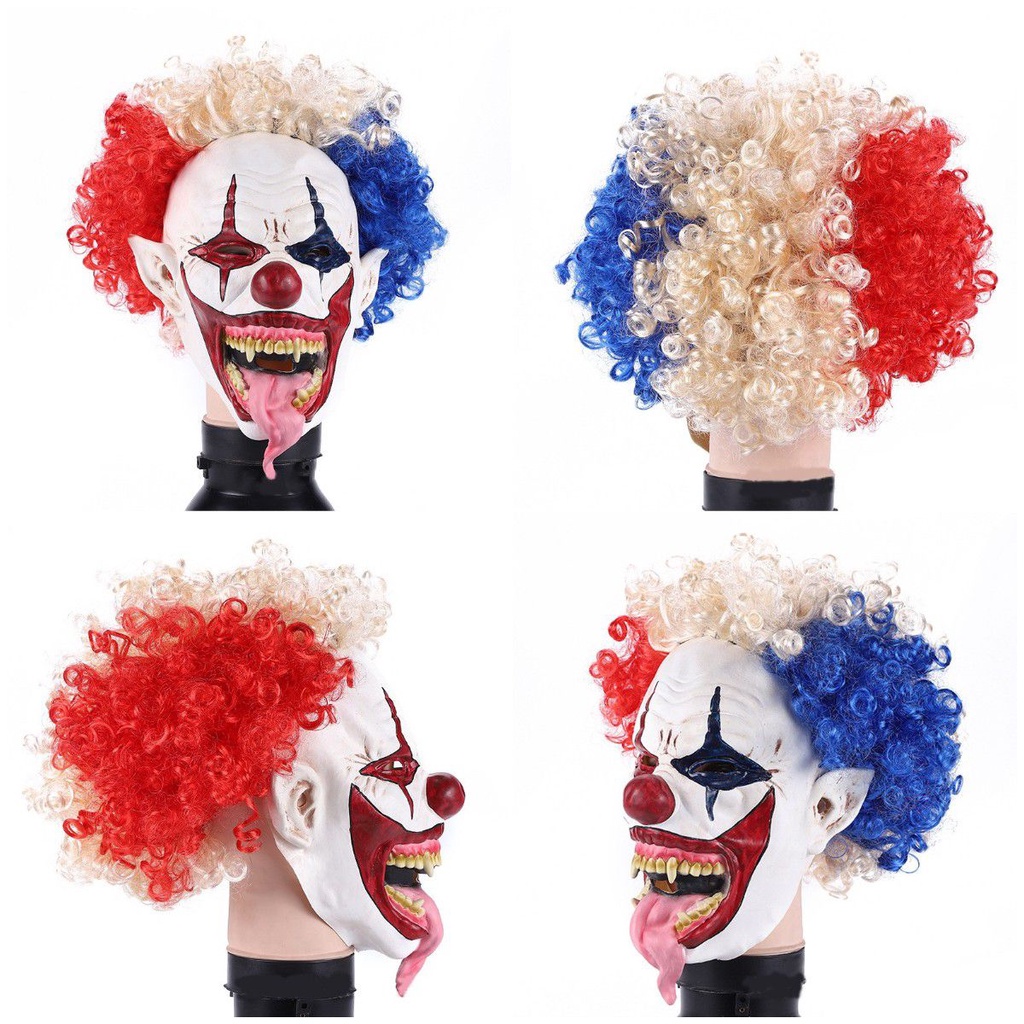 Halloween Suicide Squad Clown Mask Latex Explosive Head Curly Hair Joker Masks Full Head Horror Party Masquerade Dress Up Cosplay Costume Prop