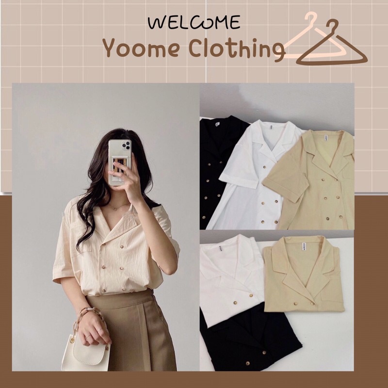 Áo sơ mi 2 hàng khuy cổ K tay cộc chất thô mềm cho nữ Yoomeclothing [ ảnh thật tại shop]
