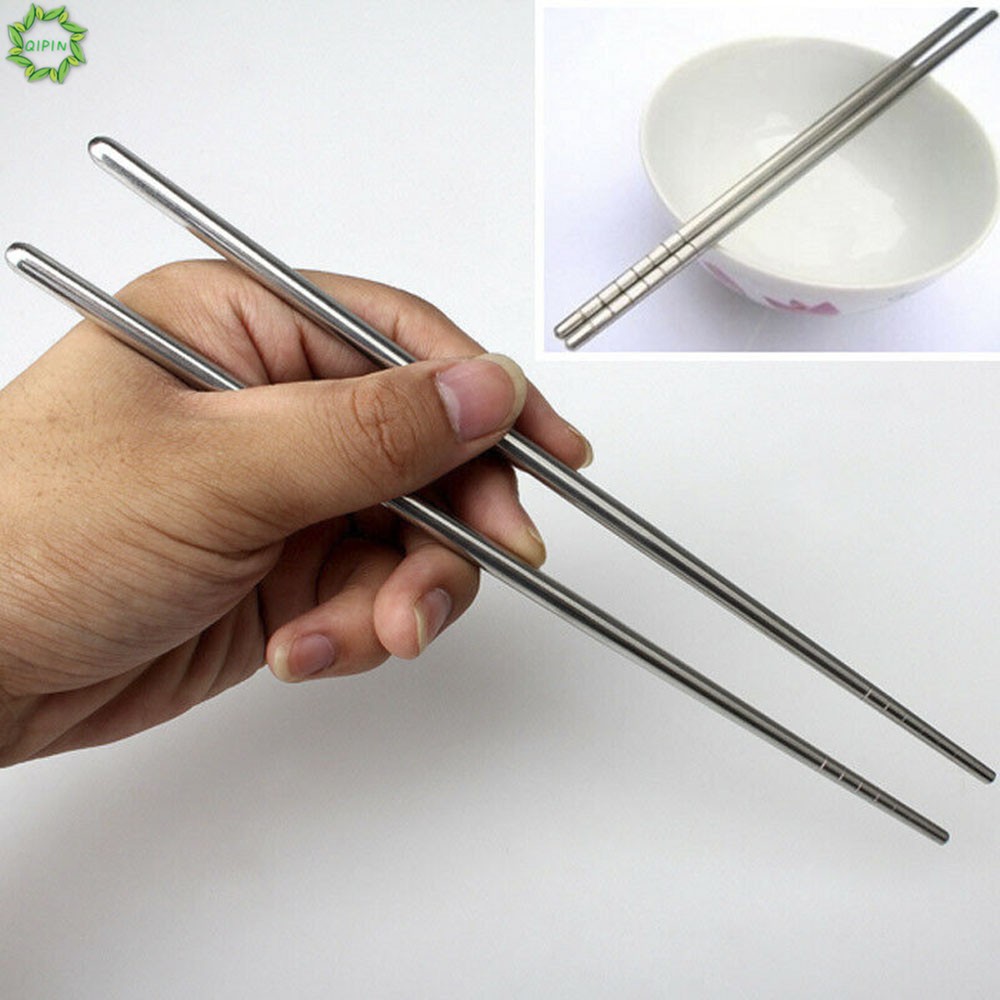 Cod Qipin 1Pairs 23CM Reusable Silver Stainless Steel Chinese Chopsticks Tableware for Home