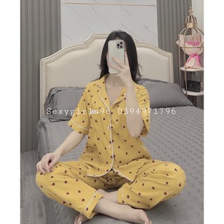 Đồ ngủ Pijama đũi thiết kế cao cấp dâu tây vàng