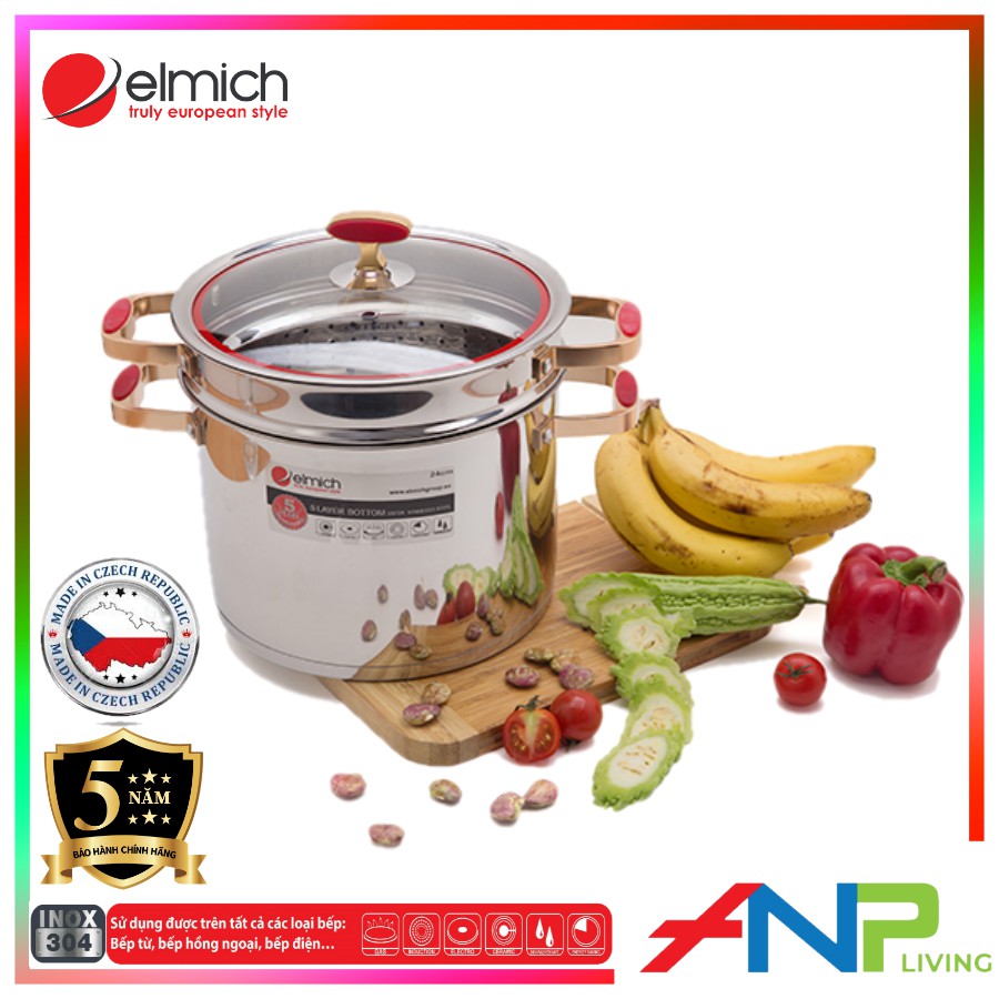 Nồi Inox cao cấp 5 lớp đáy Elmich Red Velvet - Hàng Nhập Khẩu Chính Hãng