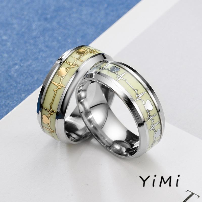 Nhẫn Thép Titan Phát Quang Trong Bóng Tối In Nhịp Tim Cho Cặp Đôi