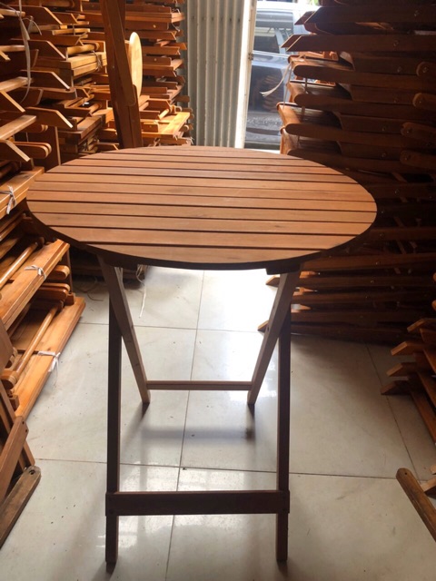 Bộ bàn ghế cafe gỗ tay vịn sân vườn xếp gọn size lớn cao 72cm