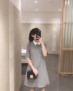 Váy suông muối tiêu cổ sơ mi