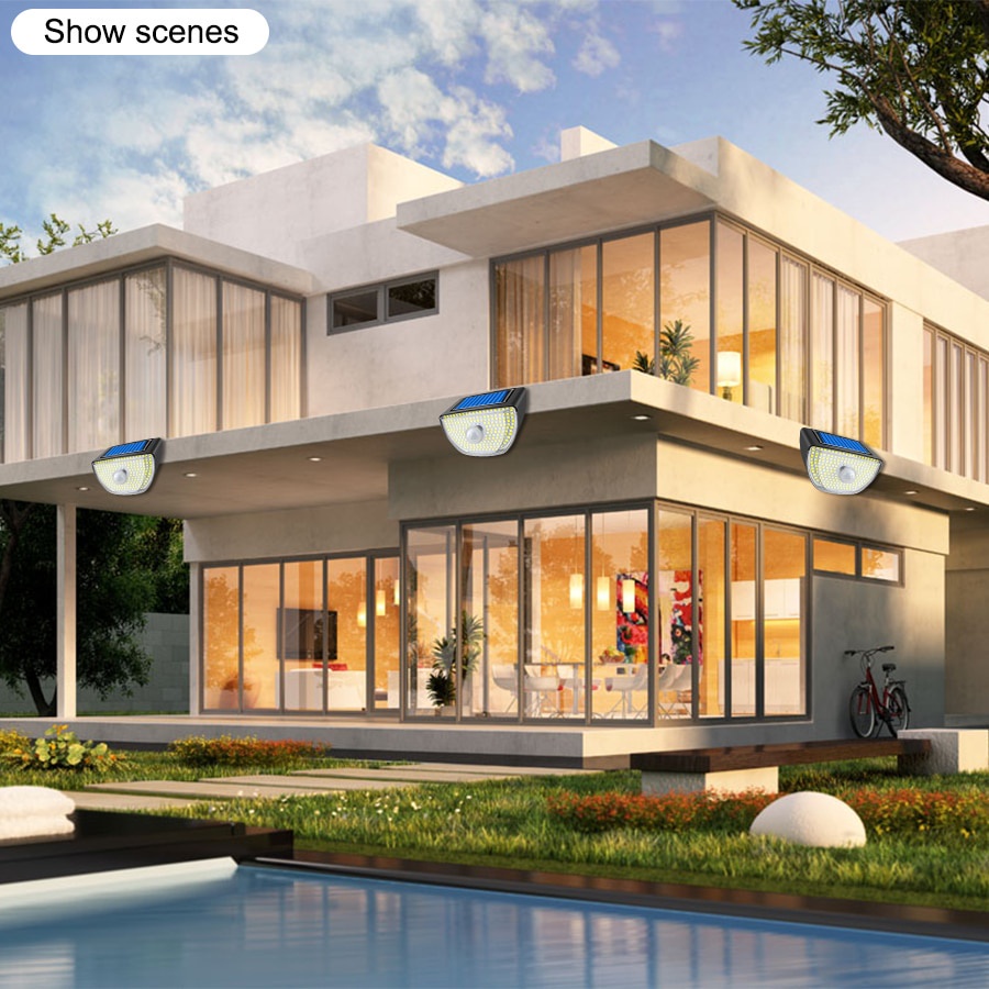 Đèn Led 200 Bóng Gắn Tường 3 Chế Độ Sử Dụng Năng Lượng Mặt Trời Chống Thấm Nước IP65