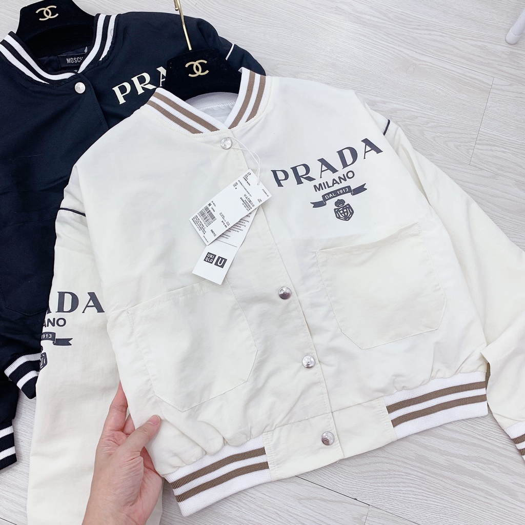 Áo Khoác Bomber Prada 2 Lớp Chất Gió Lụa Mềm Mại, Áo Khoác Nam Nữ
