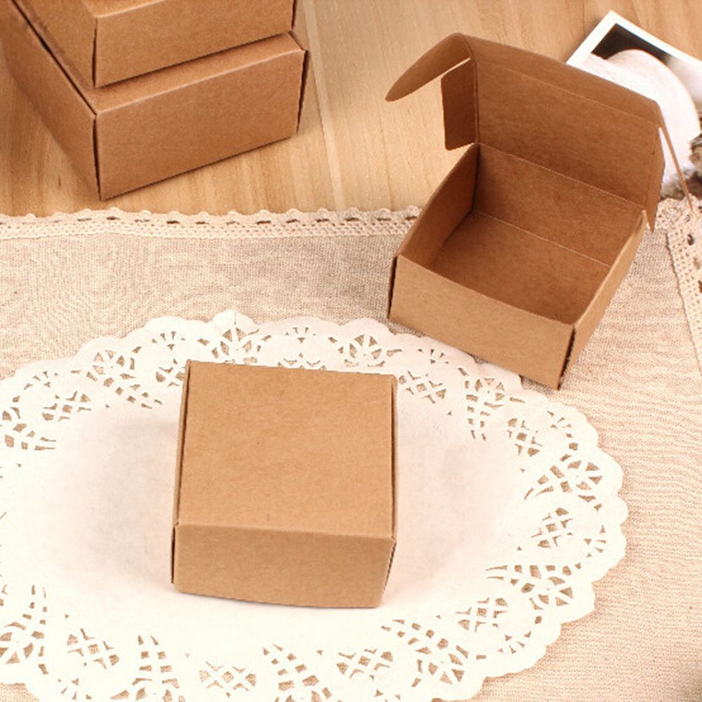 Set 10 Hộp Giấy Kraft Nhỏ Hình Vuông Dùng Đựng Kẹo/Trang Sức