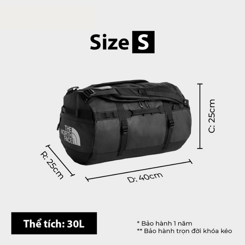 Túi Trống Du Lịch Size S Balo Thể Thao Đi GYM Du Lịch TNF Base Camp Duffel-Chống Nước, Độ Bền 10 năm 21Lit