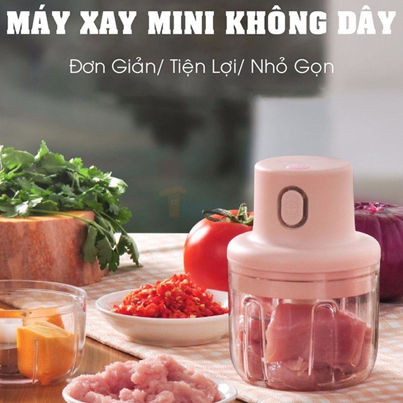 Máy xay thịt, tỏi ớt, hành mini tự động đa đăng - Máy say thịt, tỏi ớt cầm tay dùng sạc cổng usb