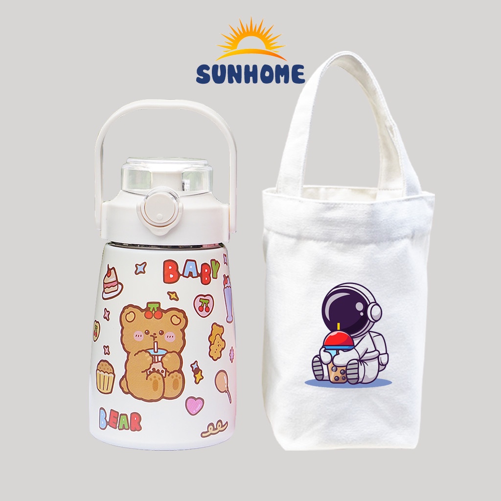 Túi đựng bình giữ nhiệt ly cốc nước SUNHOME vải canvas nhiều hình cute dễ thương