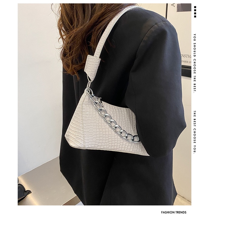 Túi Xách Vân Da Cá Sấu Phối Dây Xích Thời Trang Cao Cấp Cho Nữ