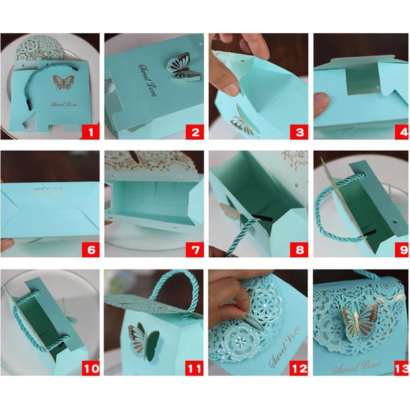 Hộp Giấy Đựng Kẹo Cưới Họa Tiết Bươm Bướm Phong Cách Trung Hoa Tinh Tế Có Tay Cầm
