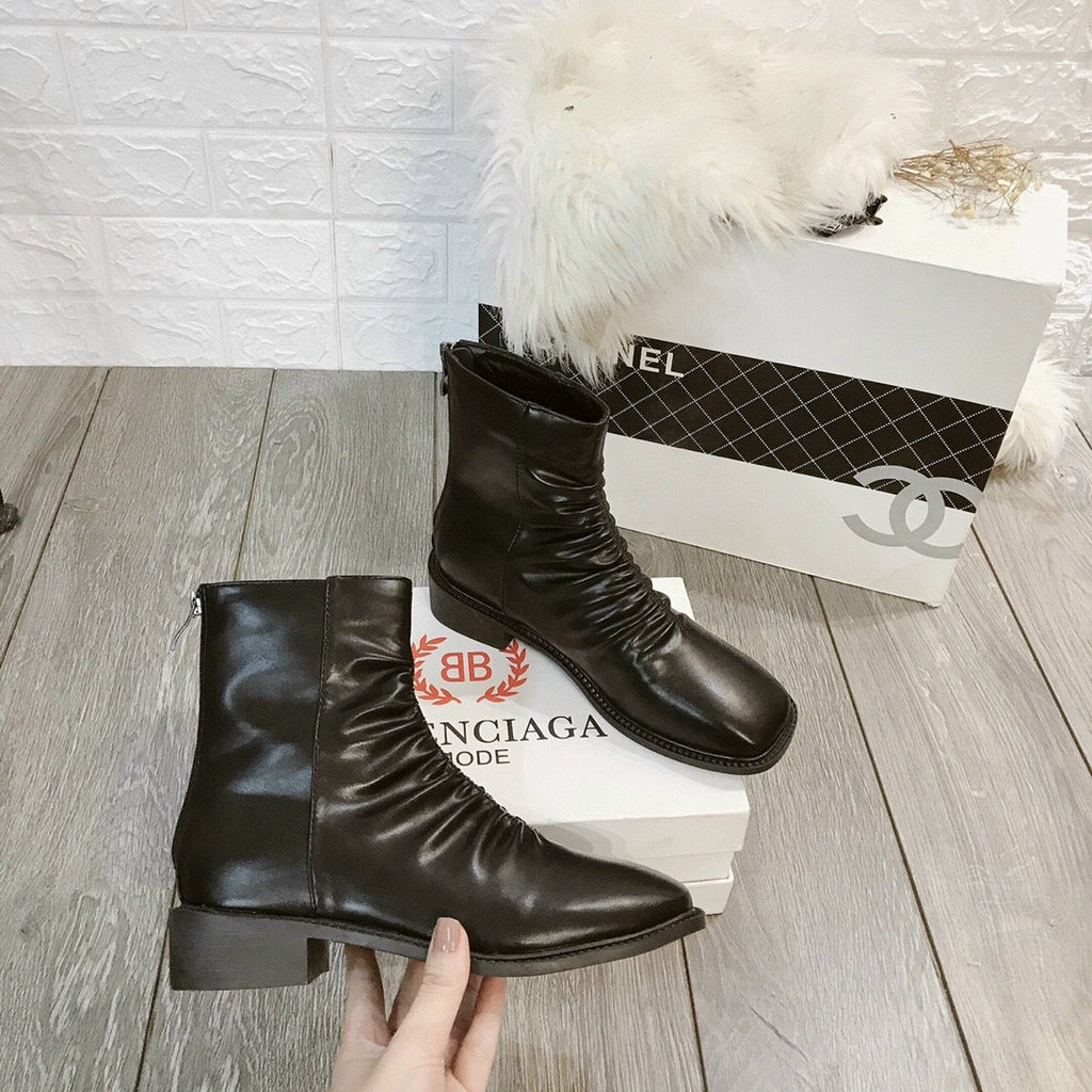 [Sẵn Kho} Boot Lửng Cổ Nhăn Khóa Sau Siêu Hót (Chất Da mềm Form Rộng) X25_1017 | BigBuy360 - bigbuy360.vn