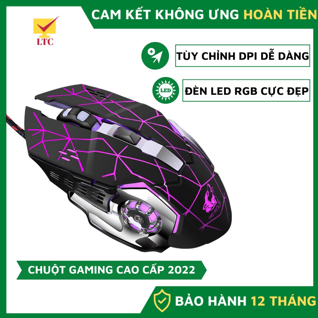 Chuột máy tính có dây gaming cao cấp LTC V5 PRO 2022 có đèn led RGB 7 màu cực đẹp, thiết kế gaming cho các game thủ