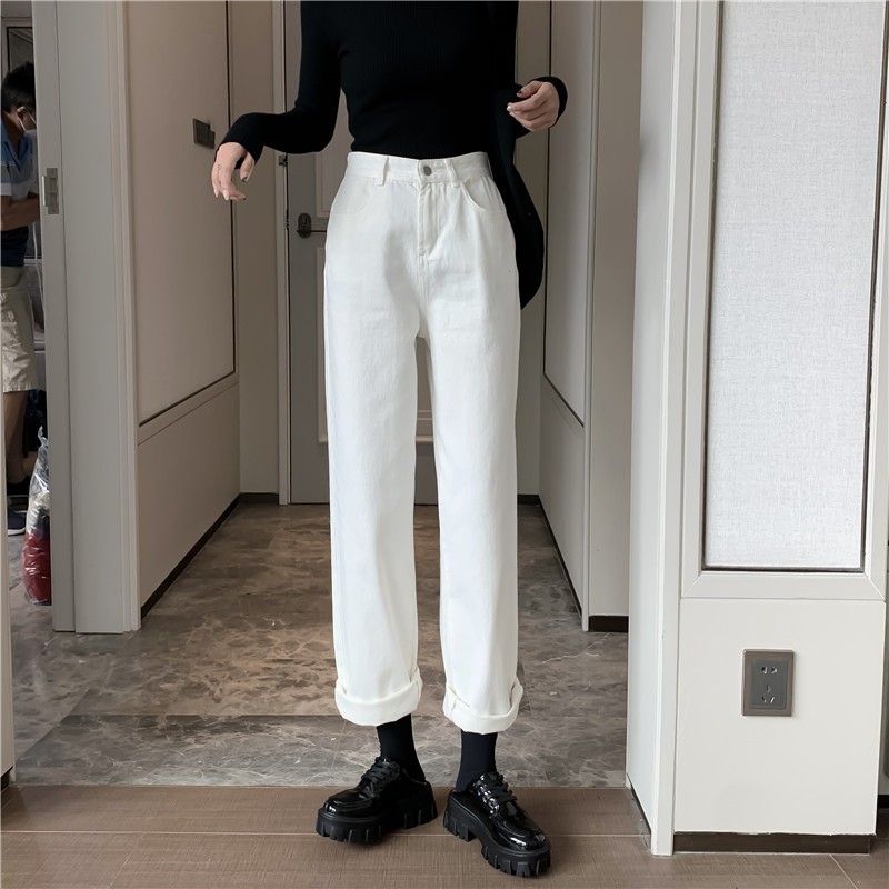 LEEVA - Set jeans trắng phối áo len đen cá tính phong cách Q016