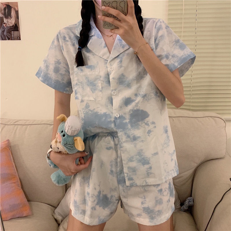 Bộ Đồ Ngủ Tay Ngắn In Họa Tiết Dễ Thương Phong Cách Hàn Quốc Thời Trang Mùa Hè | BigBuy360 - bigbuy360.vn
