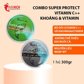 Combo Khoáng&Vitamin Super Protect & Vitamin C++ Super Protect cho cá koi, cá cảnh 2 hũ 300gr