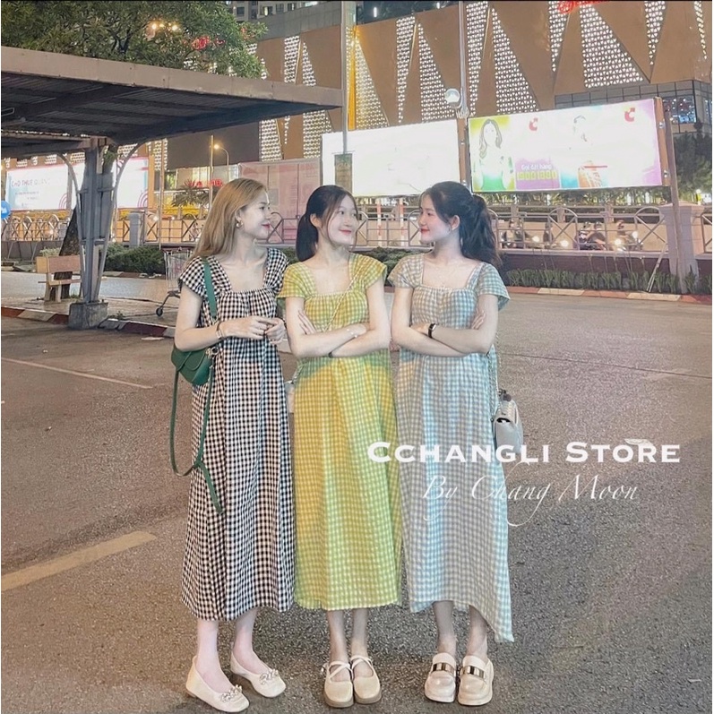 Váy 2 Dây Bản To Tay Hến Kẻ Caro 6 Màu Siêu Xinh